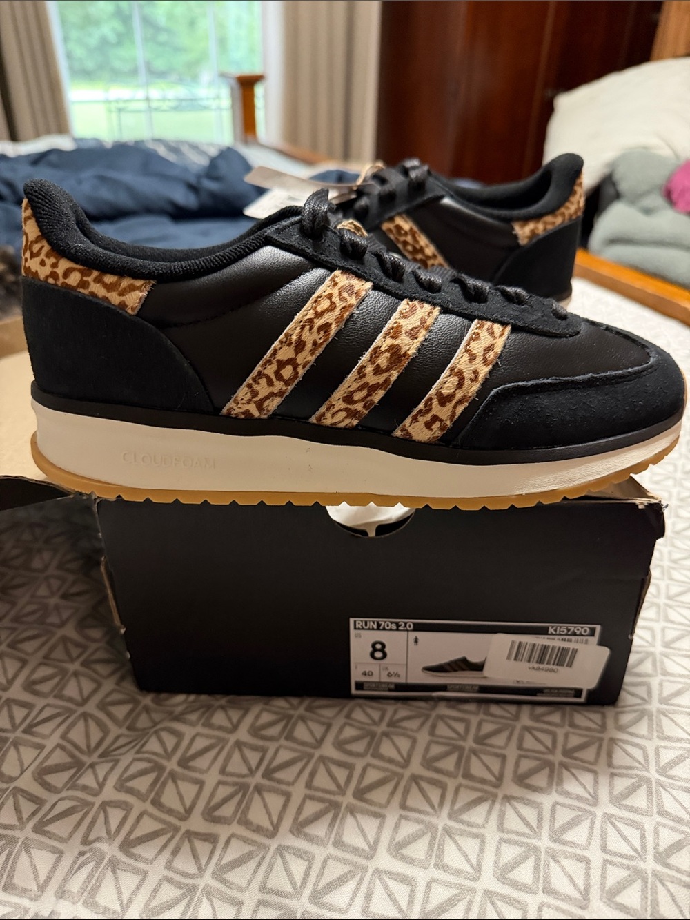 adidas Women’s Black Sneakers with Leopard-Print Stripes Run 70s 2.0